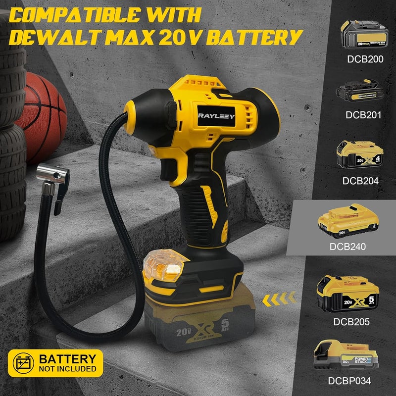 RAYLEEY Tire Inflator Cordless for Dewalt MAX 20V Battery [Tool Only], 160PSI Portable Air Inflator with Pressure Gauge, Auto-Shut Off & Fast Inflation, Auto Air Pump for Car, Motorcycle, Bike, Ball - Image 2